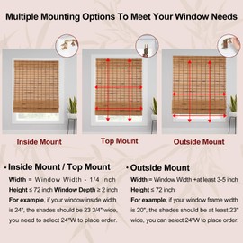 BMBOEUII Cordless Bamboo Roman Shades, Roll Up Bamboo Window Shades for Interior Windows, Home and Garden, Light Filtering (32''W x 72''H)