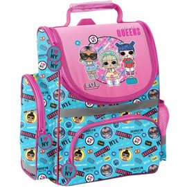 SCOOLSTAR LOL School Bag Girls 1 Class Satchel School Backpack Set 4 Pieces L.O.L. for Primary School Ergonomic and Anatomical / Includes Pencil Case, Sports Bag and Handbag, Pink Blue Colourful,