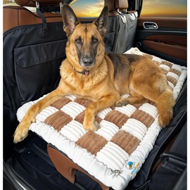 APetsPlanet Dog Bed for Car Back Seat Extender - Non-Slip Backseat Cushion for Dogs - Travel Plush Pet Mat Topper for Cars, Trucks, SUVs - Machine Washable Pad Blanket - Black Plaid, 54" x 24.8"