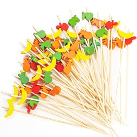 Busnos Food Cocktail Picks for Appetizers 100 Pcs Tropical Fruit Fancy Toothpicks Decor Fruit Sandwich Cupcake Skewers Picks for Restaurants or Buffets Party Supplies Cute Bamboo Stick Wood Toothpicks