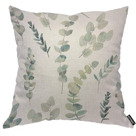 AOYEGO Green Leaf Watercolor Throw Pillow Cover Eucalyptus Greenery Botanical Foliage Branch Twig Nature Pillow Case 18x18 Inch Decorative Men Women Boy Girl Room Cushion Cover for Home Couch Bed
