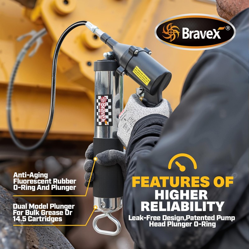 Bravex Professional Pneumatic Automatic Grease Gun, Continuous Cycle Heavy Duty