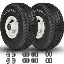 4.10/3.50-4 Tubeless Tire with 3/4" Bearing, 105-3471 Front Wheel and Tire Assembly, with 4-1/4" Hub Length, 5/8" Extra Bearings, Compatible with Lawn Mower Toro TimeCutter and Exmark, 2 Pack