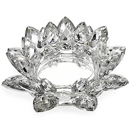 OwnMy - Candelero de cristal de loto para vela de pilar de hasta 3 pulgadas, portavelas de cristal decorativo de pétalos de loto para velas de té, candelabros para decoración del hogar, bodas y