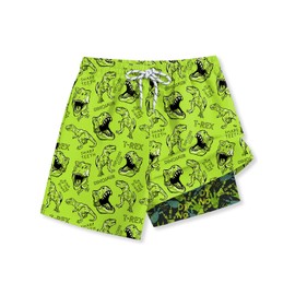 BesserBay Boys Drawstring Stretch Summer Yellow T-Rex Trunks Runing Quick Dry Compression Liner Boardshorts with Pockets 12 Years