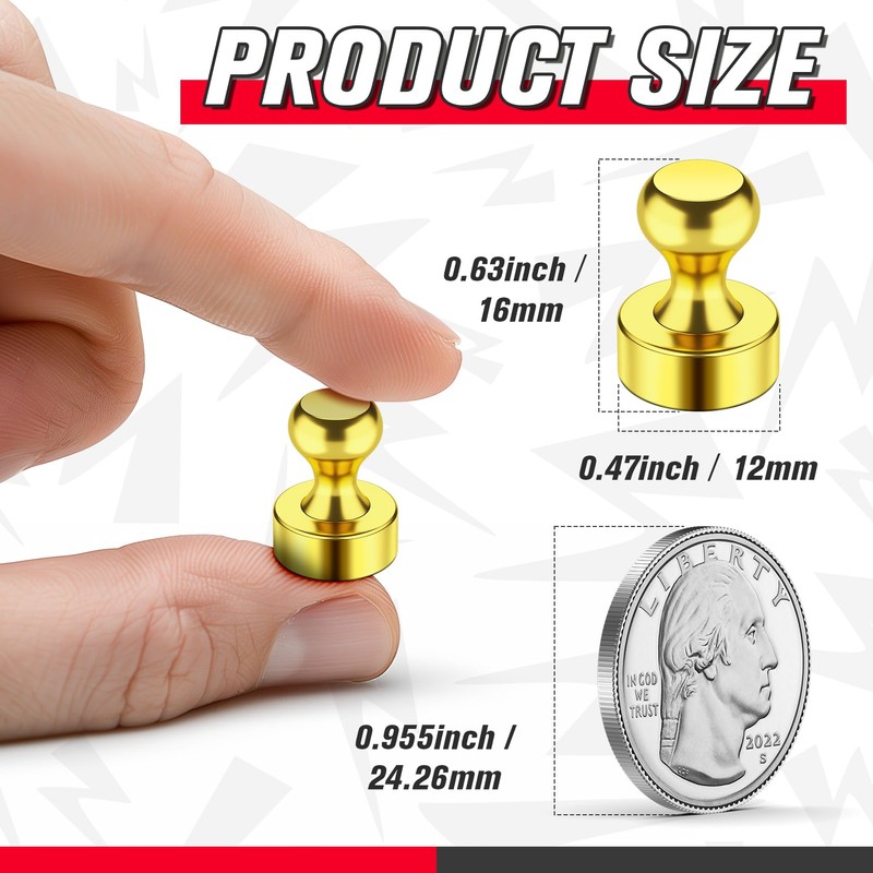 FINDMAG Refrigerator Magnets, Small Gold Neodymium Whiteboard Magnets, Heavy Duty