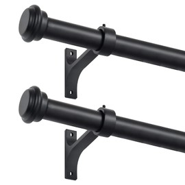 Vimayta 2 Pack Curtain Rods 72 to 144 Inches, 1 Inch Heavy Duty Rods with Aluminum Alloy Brackets, Matte Black