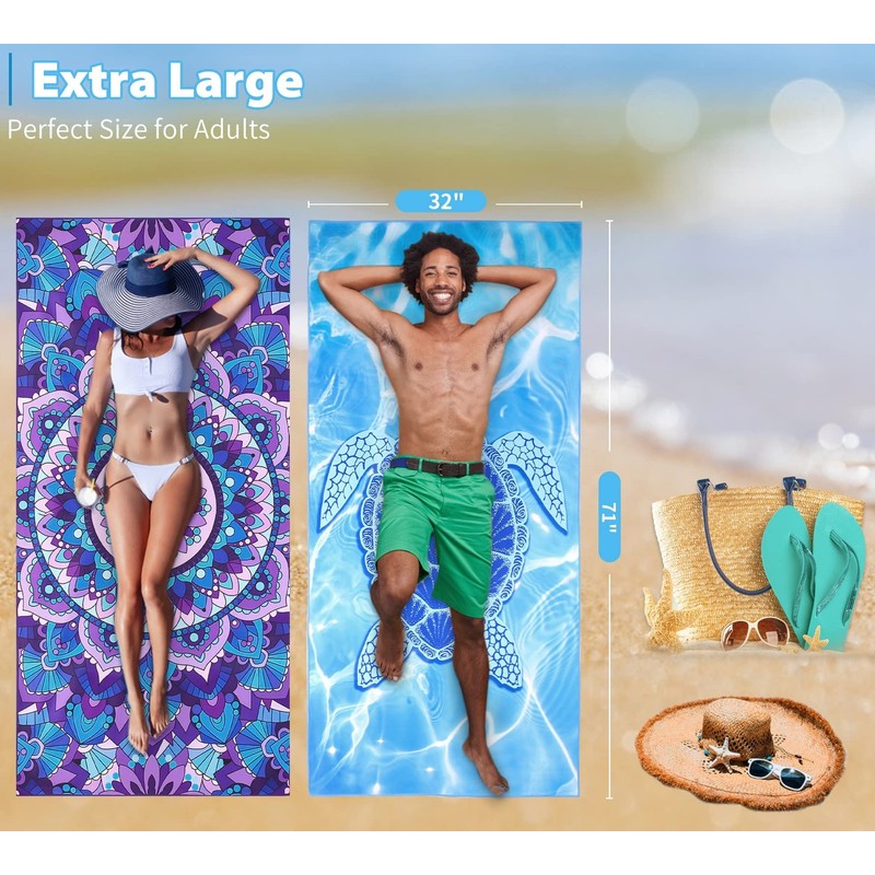 2 Pack Microfiber Lightweight Beach Towel 180x80cm Oversized Extra Large