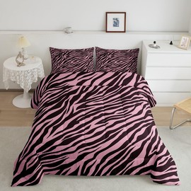Zebra Printed Comforter Set Queen for Boys Kids Animals Skin Room Decor Pink Black Stripes Comforter Aldults Bedroom Tiger Skin Bedding Set 1 Comforter with 2 Pillow Cases,Lightweight Warm Soft