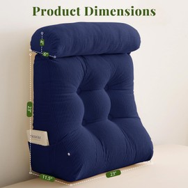 Sasttie Wedge Pillow Set, 2PCS Reading Pillow for Sitting, Bed Wedge Pillow Headborad for Sleeping, After Surgery, Acid Reflux, Leg and Back Support, with Neck Cushion, Large, Navy