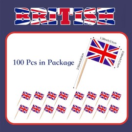 POPOYU Pack of 100 British Toothpick Flags, England Flag, Small Cocktail Table Decoration for British UK Decoration, Eurovision Contest, Olympic Cupcake Toppers, Toothpicks, Pub Decoration