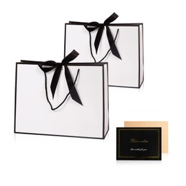 Gift Bag Set, Gift Bags with Ribbons, Gift Bag Black and White, Gift Bag Wedding Gift Bag, Gift Bags with Bow for Weddings, Birthdays, Valentine's Day, Parties, Set of 2