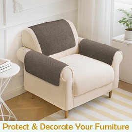 Madelegano Couch Arm Covers, Waterproof Armrest Cover for Sofa, Loveseat, Armchair, Non-Slip Recliner Arm Cover, Sofa Arm Covers, Headrest Cover, Arm Chair Covers Set of 2 (Brown, 26"×26")