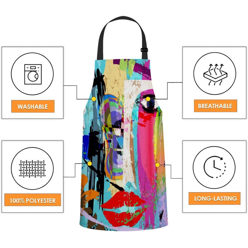 Xuwenz Rainbow Face Apron for Women Men, Adjustable Apron Cooking