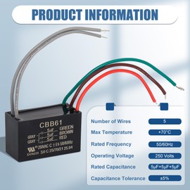 3 Pcs 5 Wire Ceiling Fan CBB61 Capacitor for New TECH 5+5+5uf 50/60Hz 250VAC
