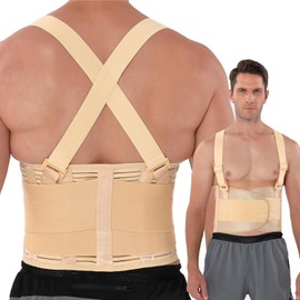 Neotech Care Back Support Belt with Braces for Work - Industrial Lifting Support, Elastic Compression, Hook & Loop Fastening (Beige, Size S)