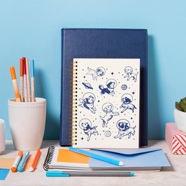 WXHUM Preppy Cute Blue Dog Spiral Notebook Journal Gifts for Women Dog Lovers, Vintage Space Puppies Planets Preppy Aesthetic Notebooks Journals for Work School Note Taking, 5.5x8.3