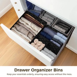 OMISTAR 4 Pcs Drawer Organizer Bins, Woven Strap Storage Baskets for Drawers, Stackable Storage Cubes, Drawer Divider Boxes, Storage Containers for Organizing Shelves, Cabinets, Dressers