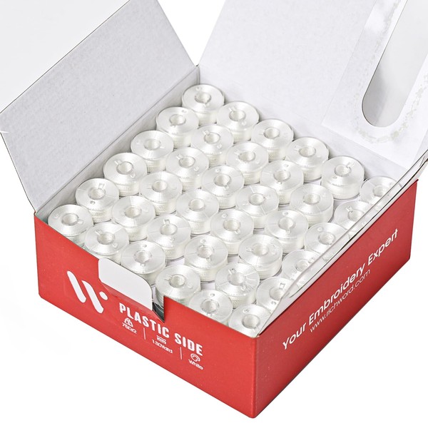 RICHWORD Prewound Bobbins, Plastic Sided, Size A, 75D/2(60WT) Polyester Bobbin