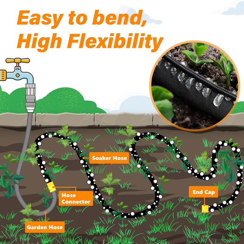 Winisok Upgrade Heavy Duty Soaker Hose 75FT, Thickened Flat Garden