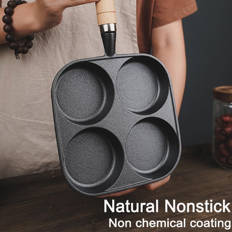 JUSTUP Nonstick Frying Pan,4-Cup Cast Iron Egg Pan Divided Grill