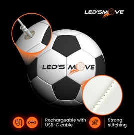 LedsMove LED Luminous Football Light Up Ball with Light LED Football Glow in The Dark | Luminous Toy Size 5 LS2 Traditional (Soccer)