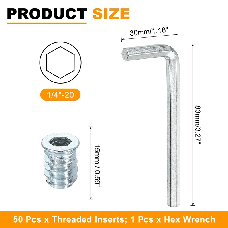 uxcell 50 Pcs Threaded Insert for Wood, 1/4" - 20