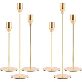 Juego de 6 Candelabros para Velas, Vintage Cónicas Portavelas de Metal Alto, Candelabros Decorativos de Diferentes Alturas, se Adapta a Velas de 3/4 Pulgadas de Grosor (Oro)
