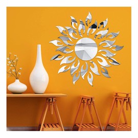 3D Mirror Sunlower Wall Decor Sticker, CUNYA Peel and Stick Wall Art Decals, Removable Acrylic Mirrors for Wall Living Room, Bedroom, Farmhouse Decor (Silver)