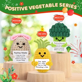 Gifts for Women Men Positive Potato Pickle: 3Pcs Funny Crochet Dolls Christmas Stocking Stuffers Friends Coworkers Roommates College Students Sister with Cheer Up Cards (Potato,Pineapple,Broccoli)