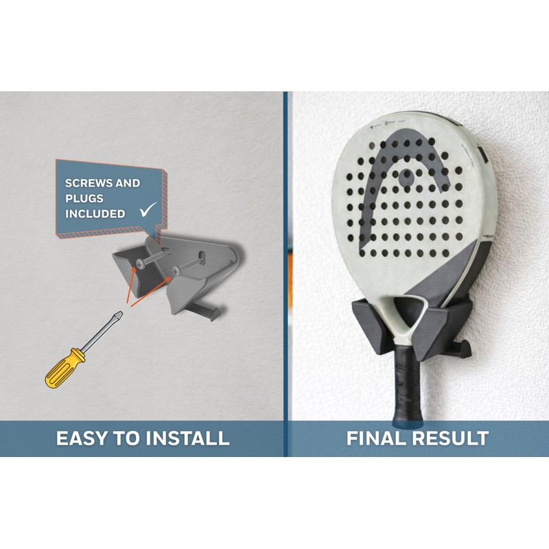 Ricreo Padel and Tennis Racket Wall Mount - Comfortable and