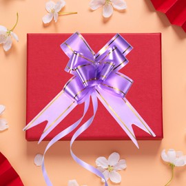 M METERXITY 40 Pack Pull Bows - Gold Thread Style Gift Wrap String Bow, (2.8" Light Purple)