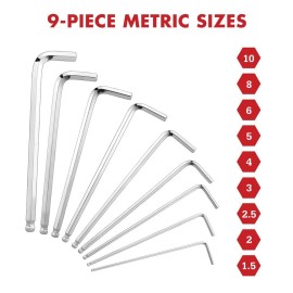 ARROW 18PCS Allen Wrench Set Ball End Hex Key Set Laser Etched Size SAE & Metric