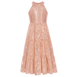 GRACE KARIN Girls Sequin Dress Formal Party Fancy Long Dress Taylor Swift Wedding Dress, Rose Gold 7Y