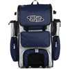 Boombah Rolling Superpack Baseball/Softball Gear Bag - 23-1/2" x 13-1/2" x 9-1/2" - BRSP2C23 White/Navy - Telescopic Handle - Holds 4 Bats - Wheeled Version