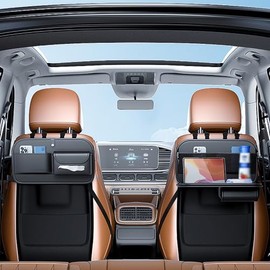 Tempaky Organizador para Asiento Trasero de Coche, Bandeja de Mesa Plegable para Asiento Trasero, Bolsa de Almacenamiento de Cuero de PVC, Accesorios 