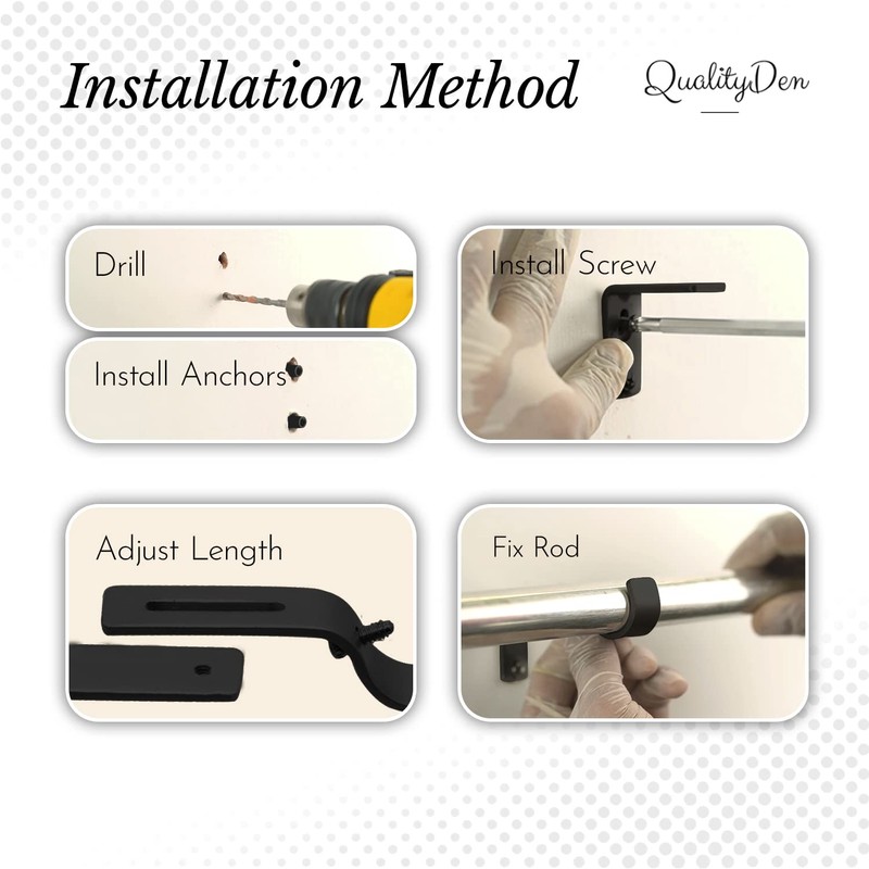 QualityDen Curtain Pole Brackets Adjustable Length of 9 - 12cm