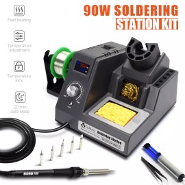 TOAUTO Digital Soldering Iron Station Kit SMD Rework Welder Kit Variable Temperature US - 90W Black Soldering Iron Station