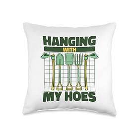 Raised Bed Gardening Tool Set Gifts For Beginners Hanging with My Hoes Horticulture Ideas Gardening Throw Pillow, 16x16, Multicolor