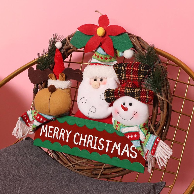 Christmas Wreath for Front Door Reindeer Snowman Santa Rattan Wreath