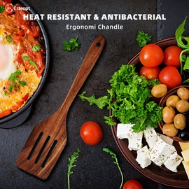 Esteopt Wooden Spatula 30 cm Spatula Kitchen Utensil Made of Elegant Wengé for Pan Cooking Utensils and Wok Pack of 2