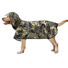 Dociote Dog Raincoat Rain Jacket with Hood & Collar Hole & Reflective Stripes Waterproof Dog Coat for Medium Large Dogs 5XL Camouflage Green