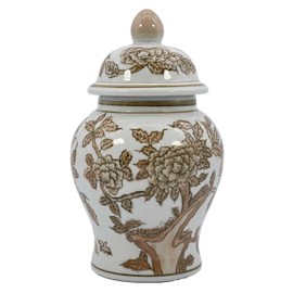 Galt International 8" Home Decor Ceramic Ginger Jar with Lid - Tea Storage, Decorative Centerpiece Accent Jar Jingdezhen Chinese Style Porcelain (Brown & White)