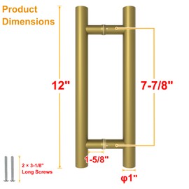 LVYIHAN Titanium Gold Round Barn Door Handles 12"/24"/36"/48"/59'', Pull Push Long French Door Handle Double Sided, Large Front Exterior Shower Door Pull Handles