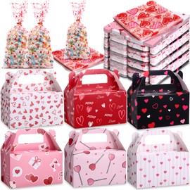 ReliThick ReliThick 80 Pack Valentine's Day Treat Box with Cellophane Bags Heart Goodie Cookie Candy Boxes for Treats Valentine Gift Bag for Party(Stylish)