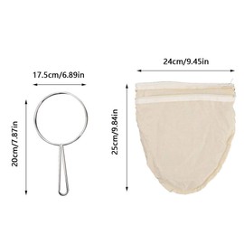 Colador de filtro de bolsa de té de café de algodón reutilizable con filtro de mango para almendras, leche de soja, café, té y jugo de frutas