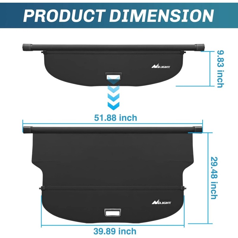 Nilight Trunk Cargo Cover for Jeep Cherokee Accessories 2019-2023 Storage
