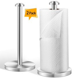 AOSION 2 Piece Stainless Steel Weighted Paper Towel Holder Countertop, Silver Vertical Kitchen Bathroom Paper Towel Holder, with Non-Slip Base