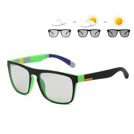 HCYCFY Photochromic Polarized Driving Sunglasses Men Square Matte Frame Eyewear Outdoor Sport Cycling UV Protection Glasses(Green Frame/Photochromic Lens)