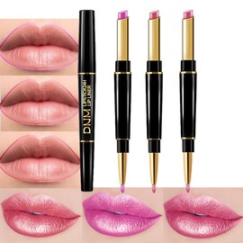 BINGBRUSH 2 IN 1 Lip Liner & Lipstick Makeup Set, Dark Red Matte Metallic Lipliner Set for Black Mature Women Waterproof Long Lasting Gift Set (3Pcs Set08-Metallic:19#20#21#, 3Pcs)